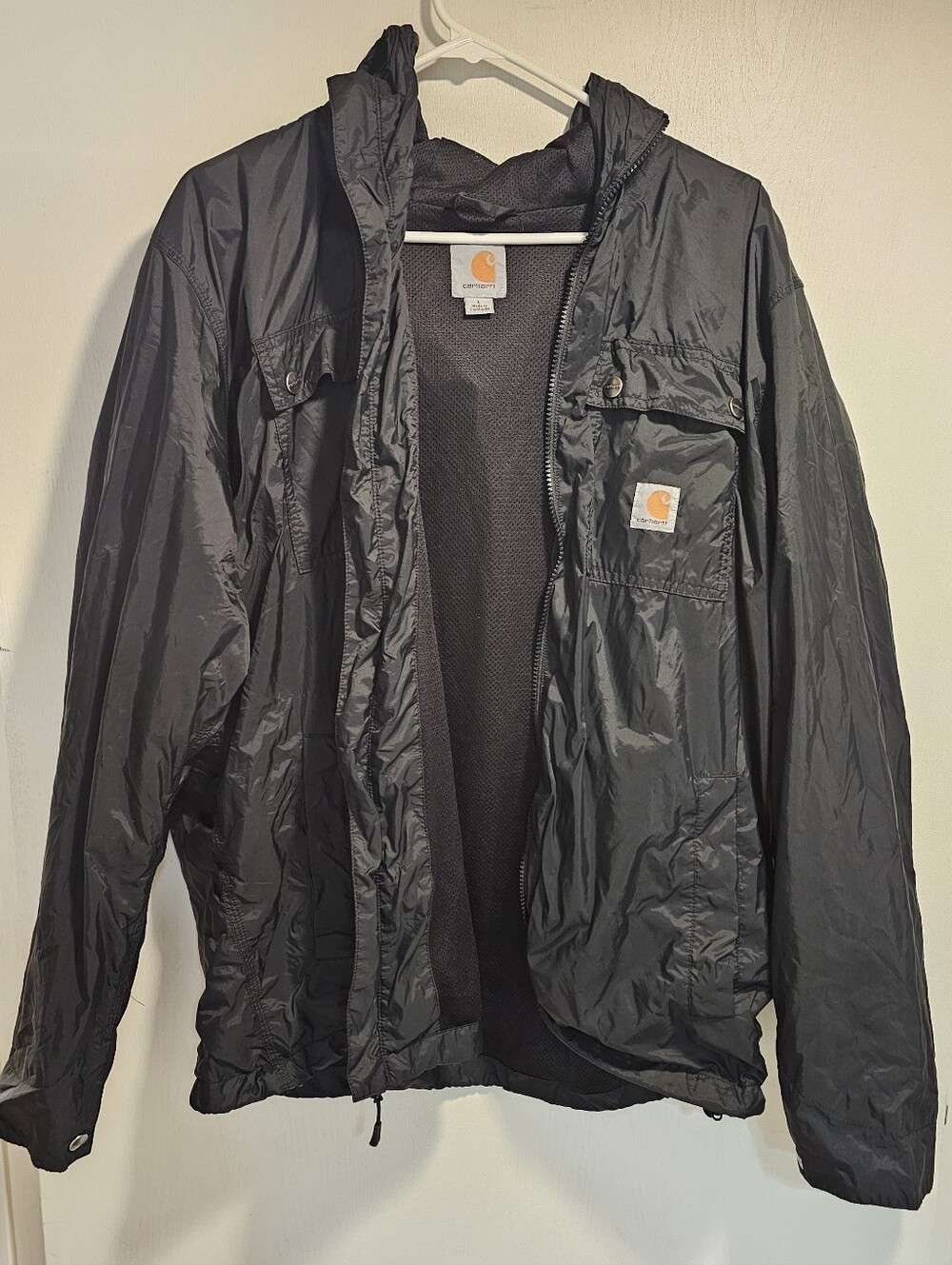 Carhartt Black Hooded Windbreaker Raincoat Jacket Men's Large